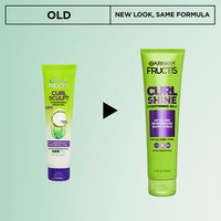 Garnier Fructis Curl Shine Conditioning Jelly packaging update: showing the transition from the old Curl Sculpt Conditioning Cream Gel design to the new look.