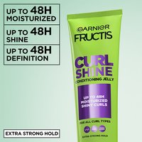 Key benefits of Garnier Fructis Curl Shine Conditioning Jelly: up to 48H moisturized shiny curls and definition with an extra strong hold.