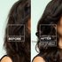 A side-by-side comparison of hair. The "BEFORE" side shows flatter, less defined waves, while the "AFTER" side shows "Extreme volume with no stiffness".