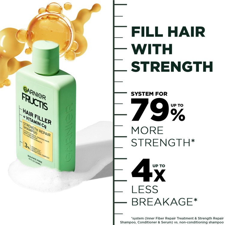 Hair Filler + Vitamin Cg Strength Repair Shampoo fills hair with strength