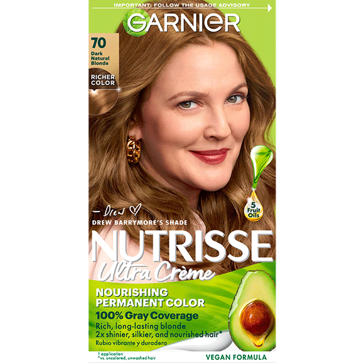 Front of Pack Garnier Nutrisse Nourishing Hair Color Creme, 70 Dark Natural Blonde