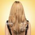 Before and after hair repair comparison on blonde hair: visibly showing stronger hair with 10X less breakage and 2X less split ends after using the Garnier Whole Blends Honey Treasures repairing system.