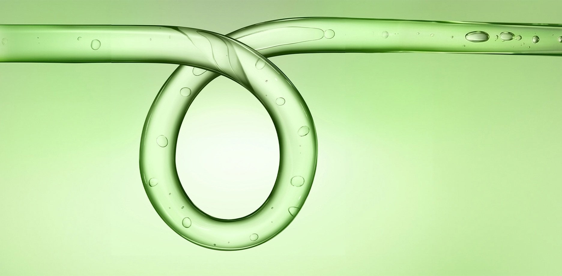 Illustrated close-up of a translucent, water-droplet-covered hair strand looped into a knot, symbolizing curl elasticity and strength.