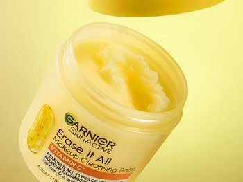 Close up of Garnier SkinActive Erase It All Balm tub.