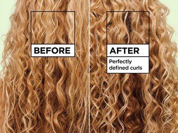 Before and after of 3A/3B hair with perfectly defined curls using Garnier Curl Nourish collection.