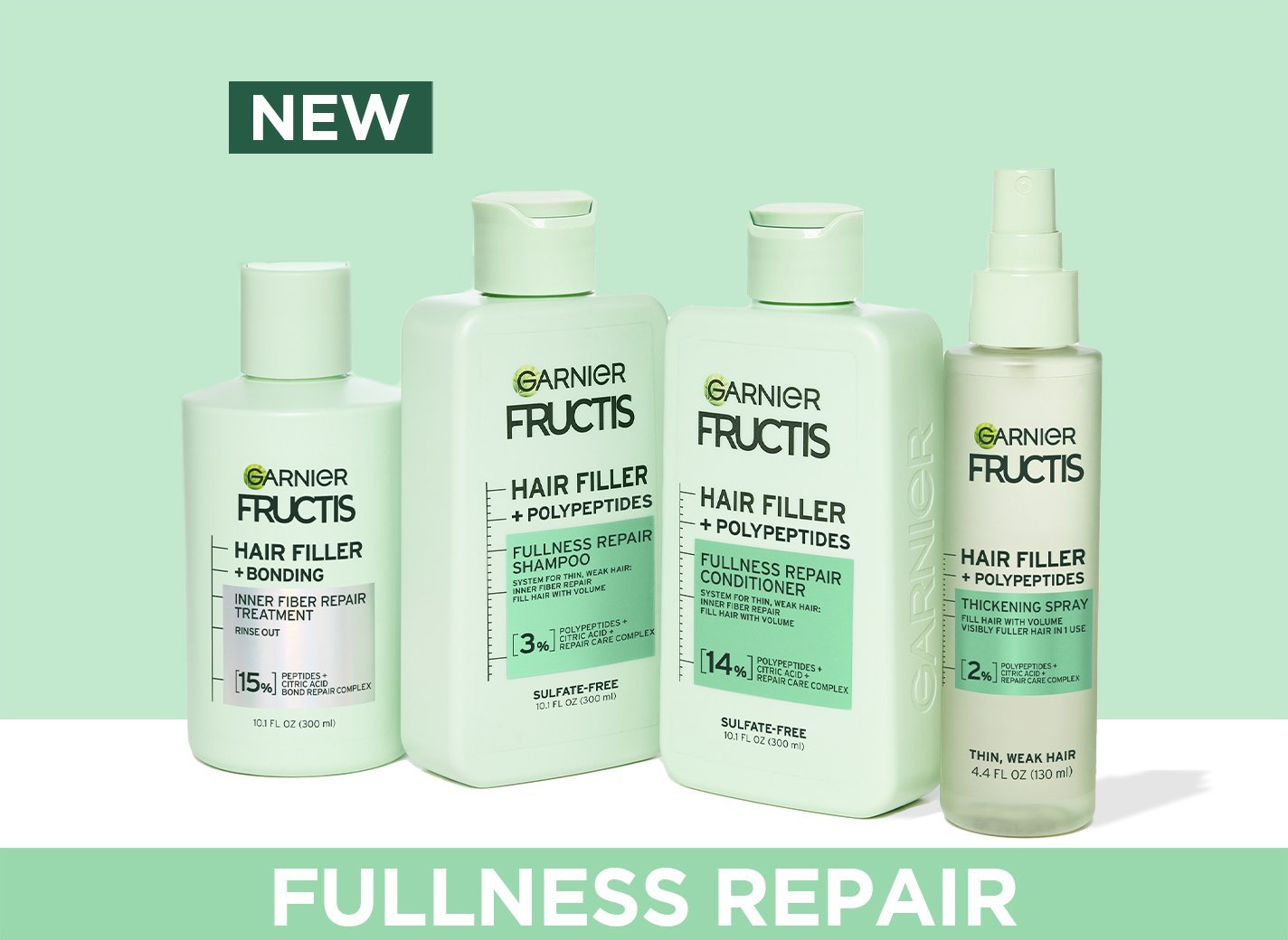 Hair Filler Fullness Repair System with green background