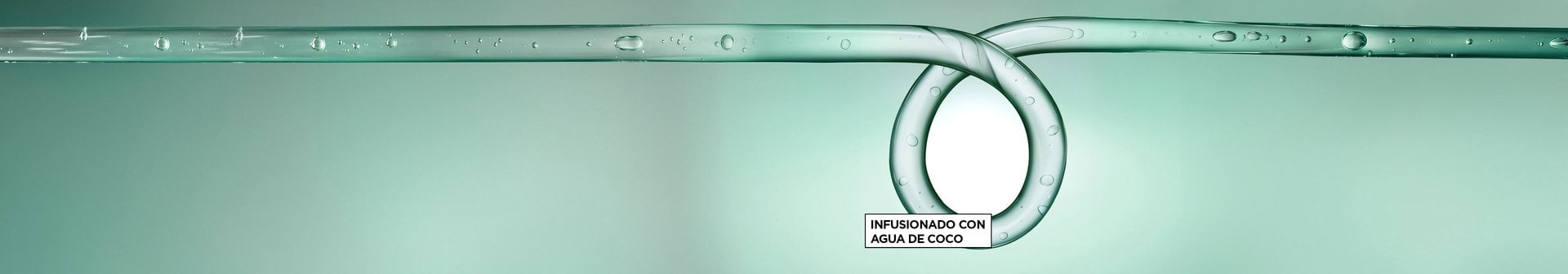 A translucent teal water droplet swirl illustration highlighting a Garnier Curl Styling products formula infused with coconut water.