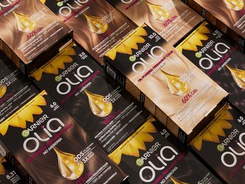 Olia hair color product pack shots.