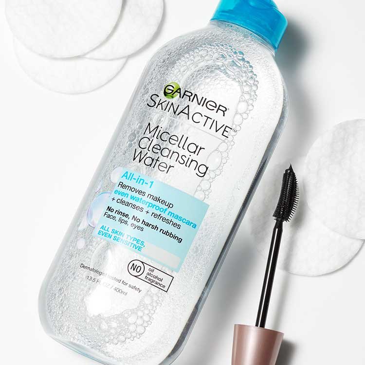 Garnier SkinActive Micellar Cleansing Water Waterproof Flatlay