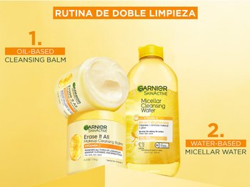 Double cleansing routine: Garnier Makeup Cleansing Balm and Micellar Cleansing Water