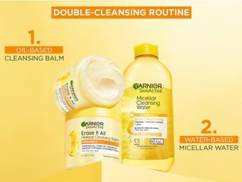 Double cleansing routine: Garnier Makeup Cleansing Balm and Micellar Cleansing Water