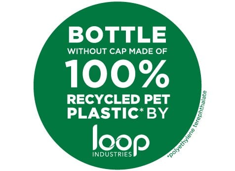 Bottle (without cap) made of 100% recycled PET plastic by Loop Industries
