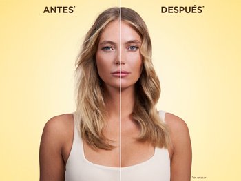 A split "Before & After" image of a woman with long, blonde, wavy hair. On the left ("BEFORE"), her hair appears somewhat dry and frizzy. On the right ("AFTER"), her hair is noticeably smoother, shinier, and more hydrated. The image is unretouched.