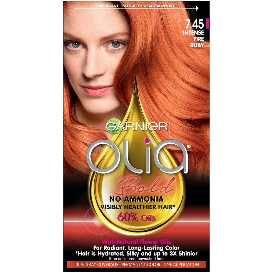 Olia Dark Fire Ruby Hair Color Ammonia Free Hair Dye Garnier