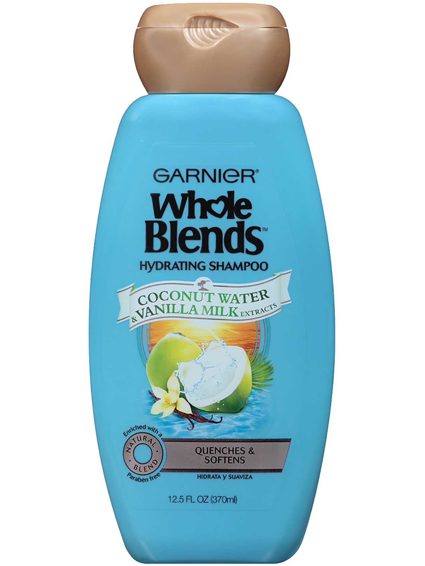 Front view of Hydrating Shampoo with Coconut Water and Vanilla Milk Extracts.
