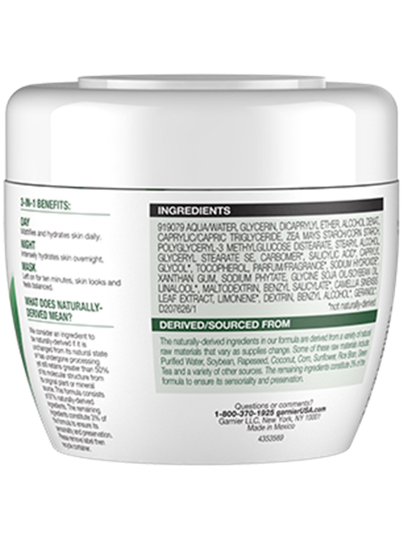 Back view of Garnier SkinActive Balancing 3-in-1 Face Moisturizer with Green Tea.