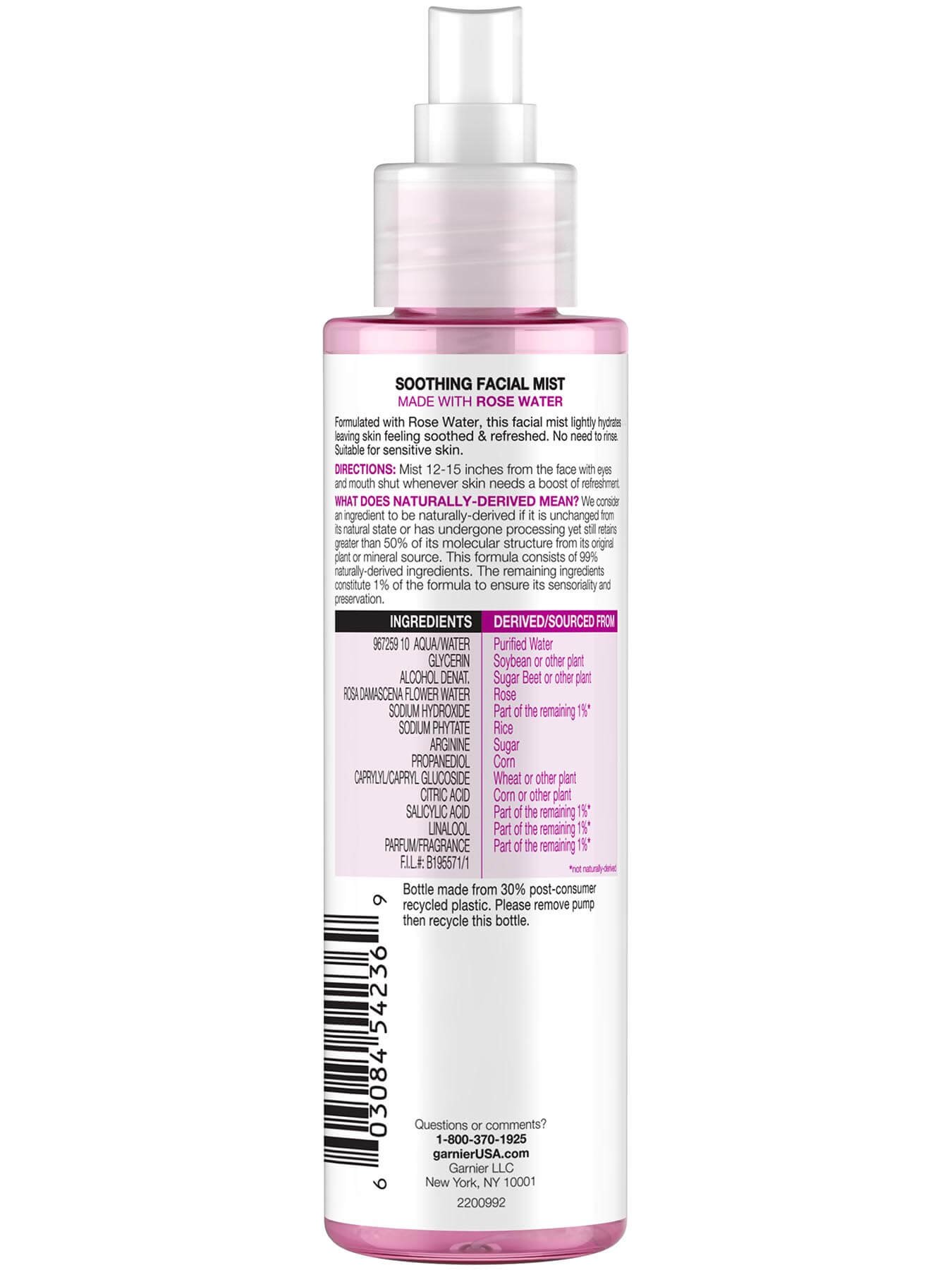 Soothing Rose Water Facial Mist Face Spray Garnier