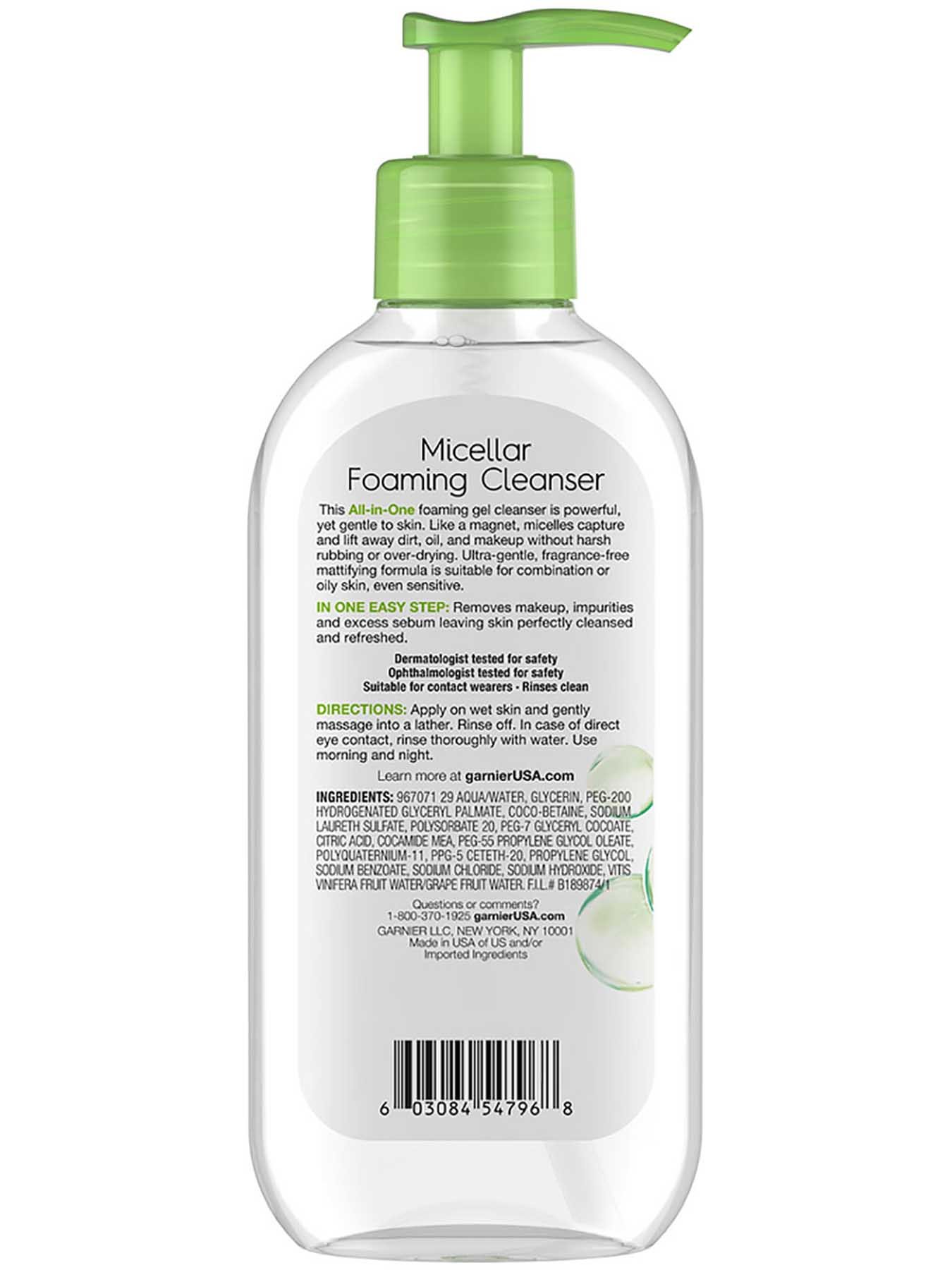 Back view of Green Cap Foaming Gel Cleanser for Combination to Oily Skin.