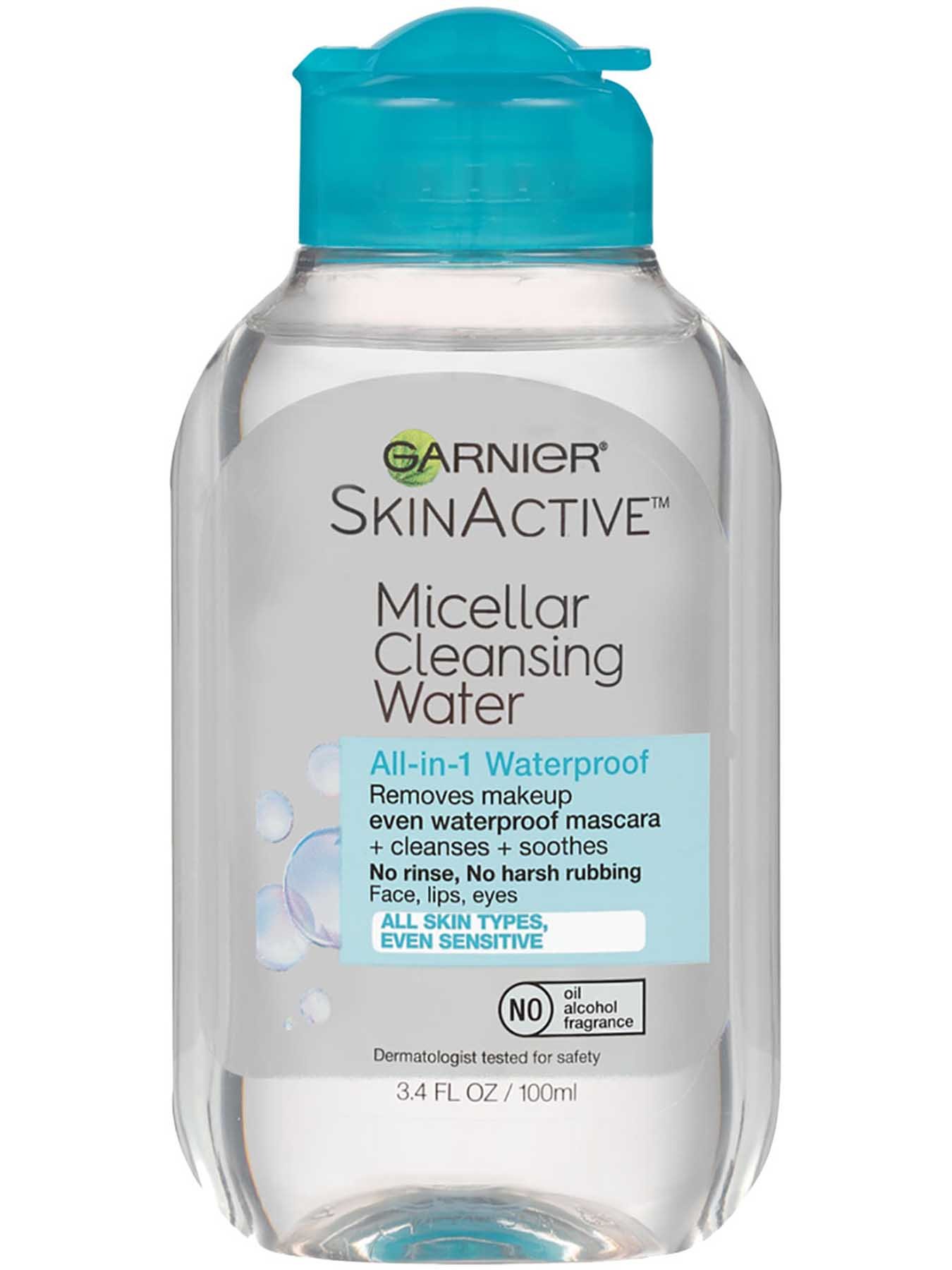 Front view of Blue Cap Travel Cleansing Water All-in-1, All Skin Types.