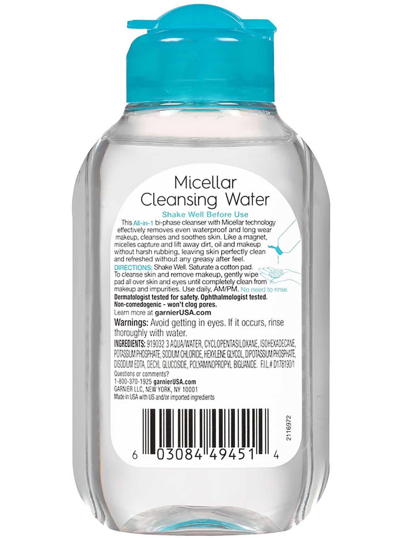 Back view of Blue Cap Travel Cleansing Water All-in-1, All Skin Types.