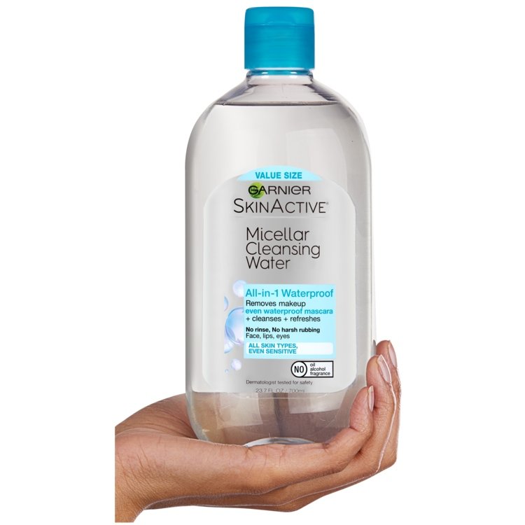 garnier skincare micellarcleansingwater productpage all in 1 waterproof productdetail inhand 23 floz