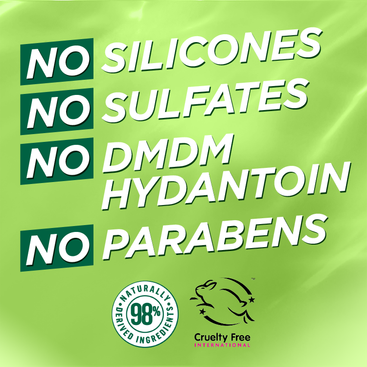 No silicones, sulfates, DMDM hydantoin, parabens