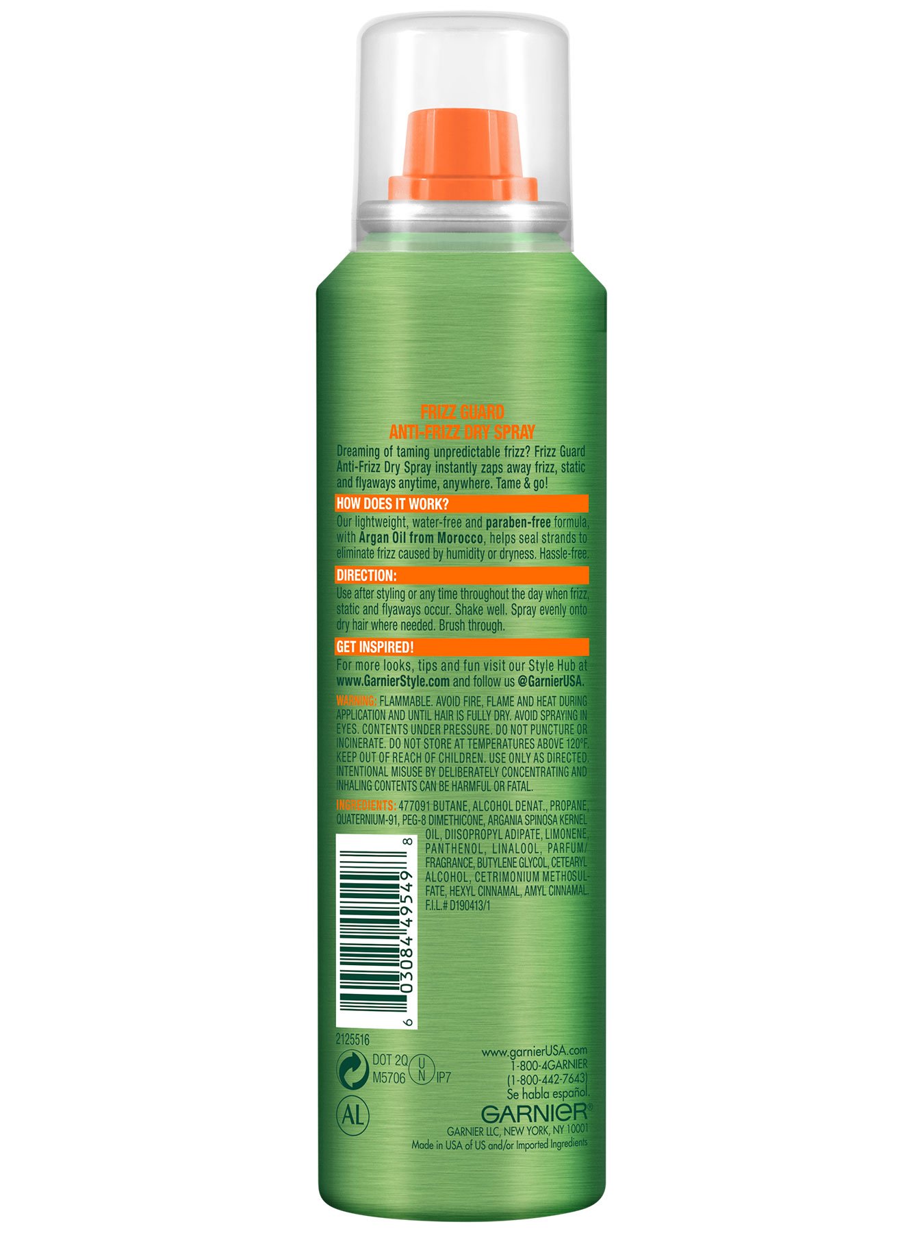 Back view of Frizz Guard Anti-Frizz Dry Spray.