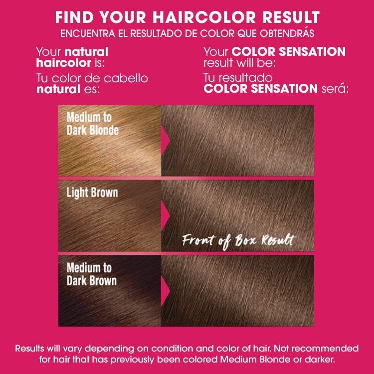 Color sensation 6.0 light natural brown before after swatch