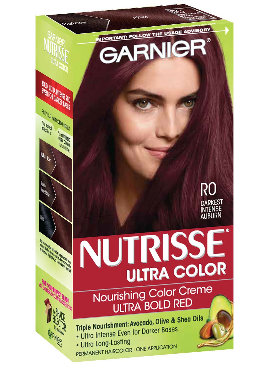 Garnier Nutrisse ultra color box angled view r0 darkest intense auburn