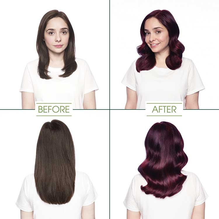 garnier hair color deep burgundy darkest red rose shade before and after