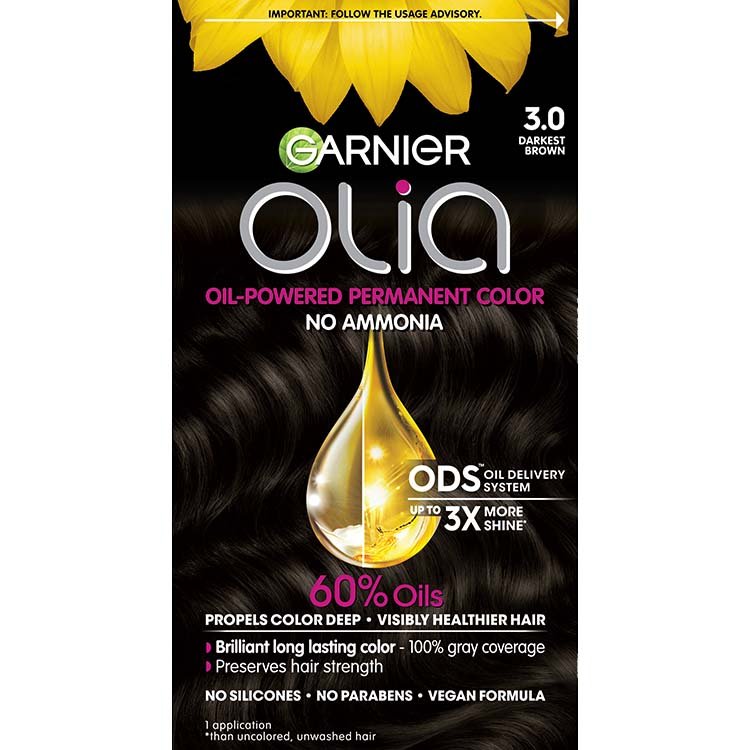 Olia - Ammonia-Free Permanent Hair Color - Darkest Brown - Garnier