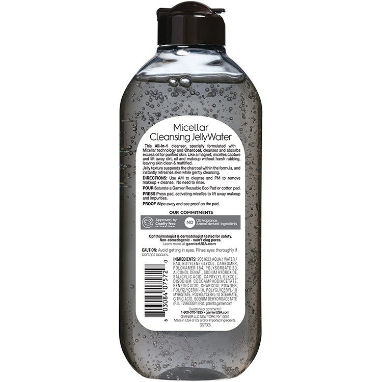 Back view of Micellar Cleansing Water with Charcoal, for oily skin