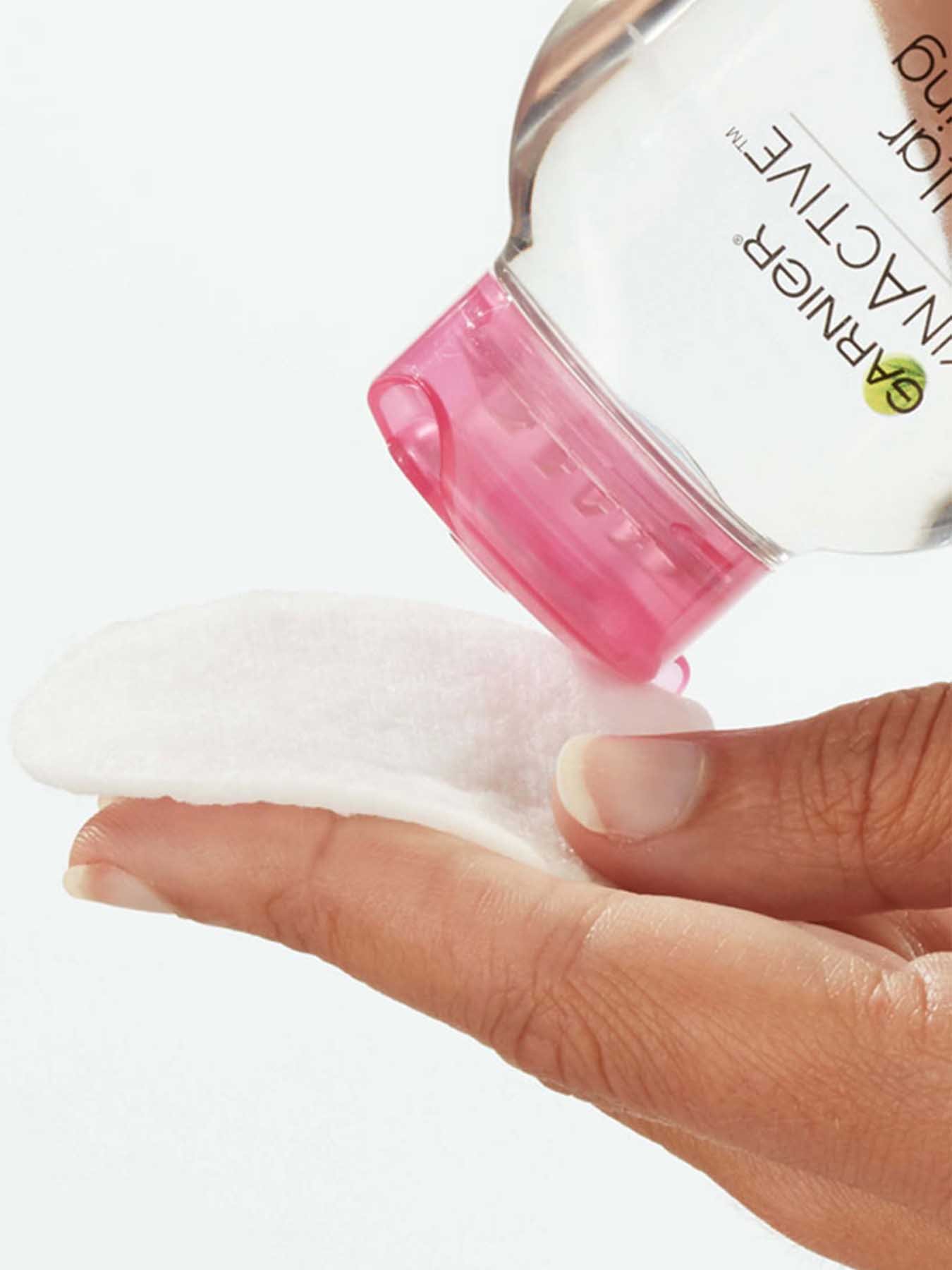 In Use view of Pink Cap Cleansing Water All-in-1, All Skin Types.