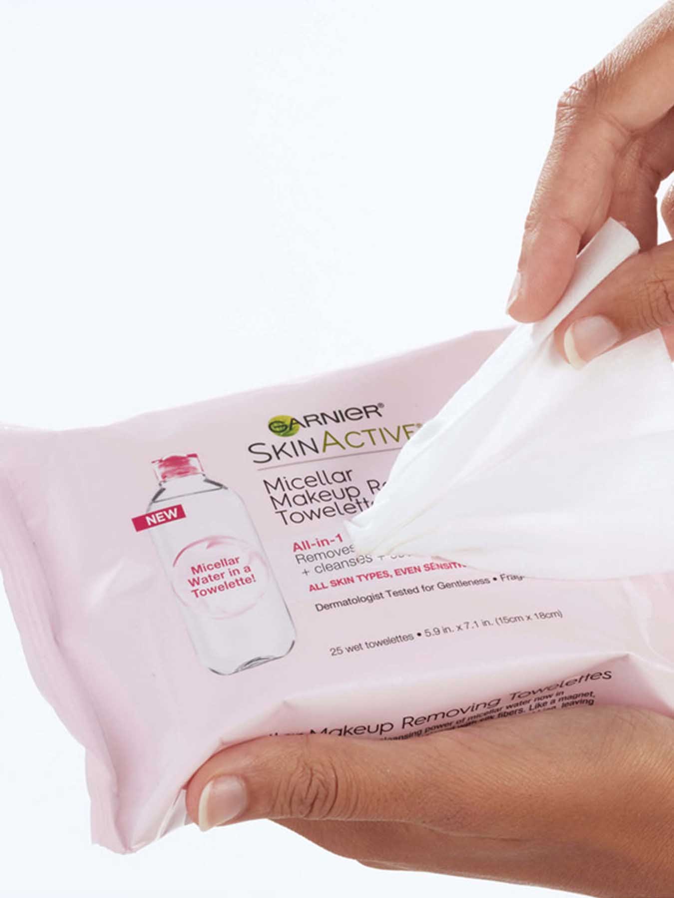 In Use view of Micellar Makeup Removing Towelettes All-in-1, All Skin Types.