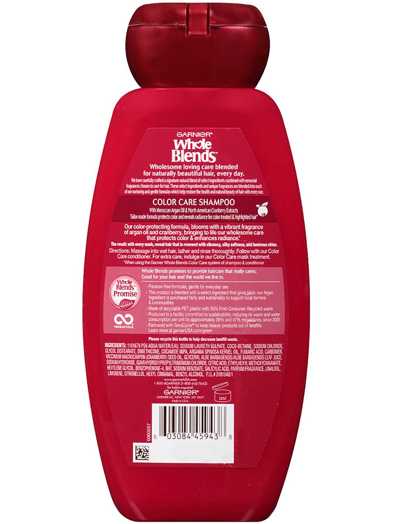 Back view of Color Care Shampoo with Argan Oil and Cranberry Extracts.