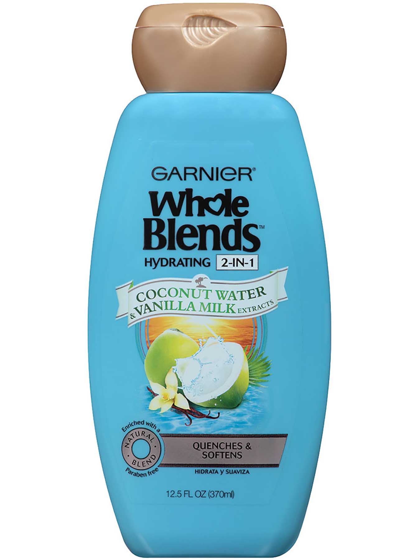 Front view of Hydrating 2-in-1 Shampoo with Coconut Water and Vanilla Milk Extracts.