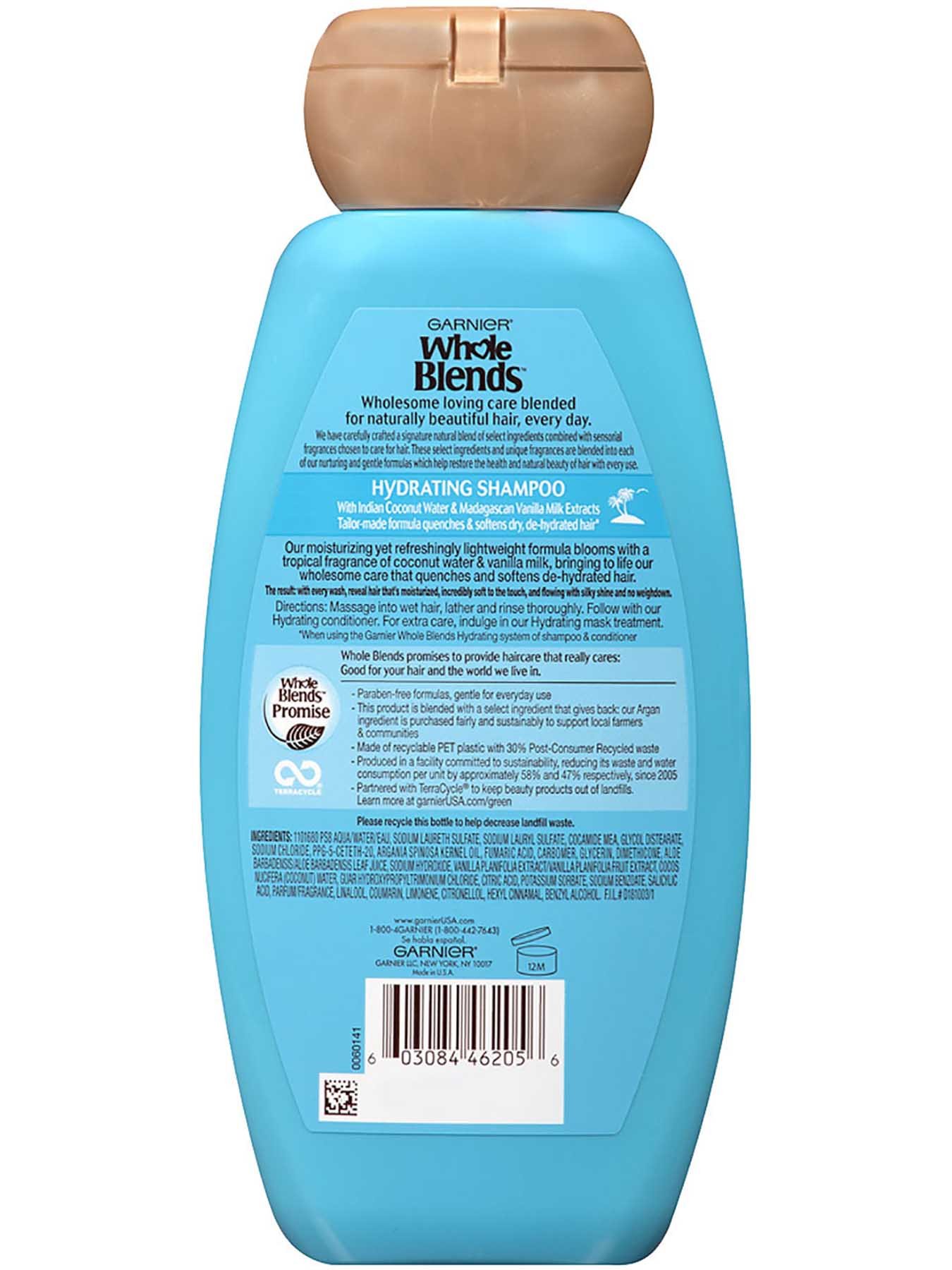 Back view of Hydrating Shampoo with Coconut Water and Vanilla Milk Extracts.