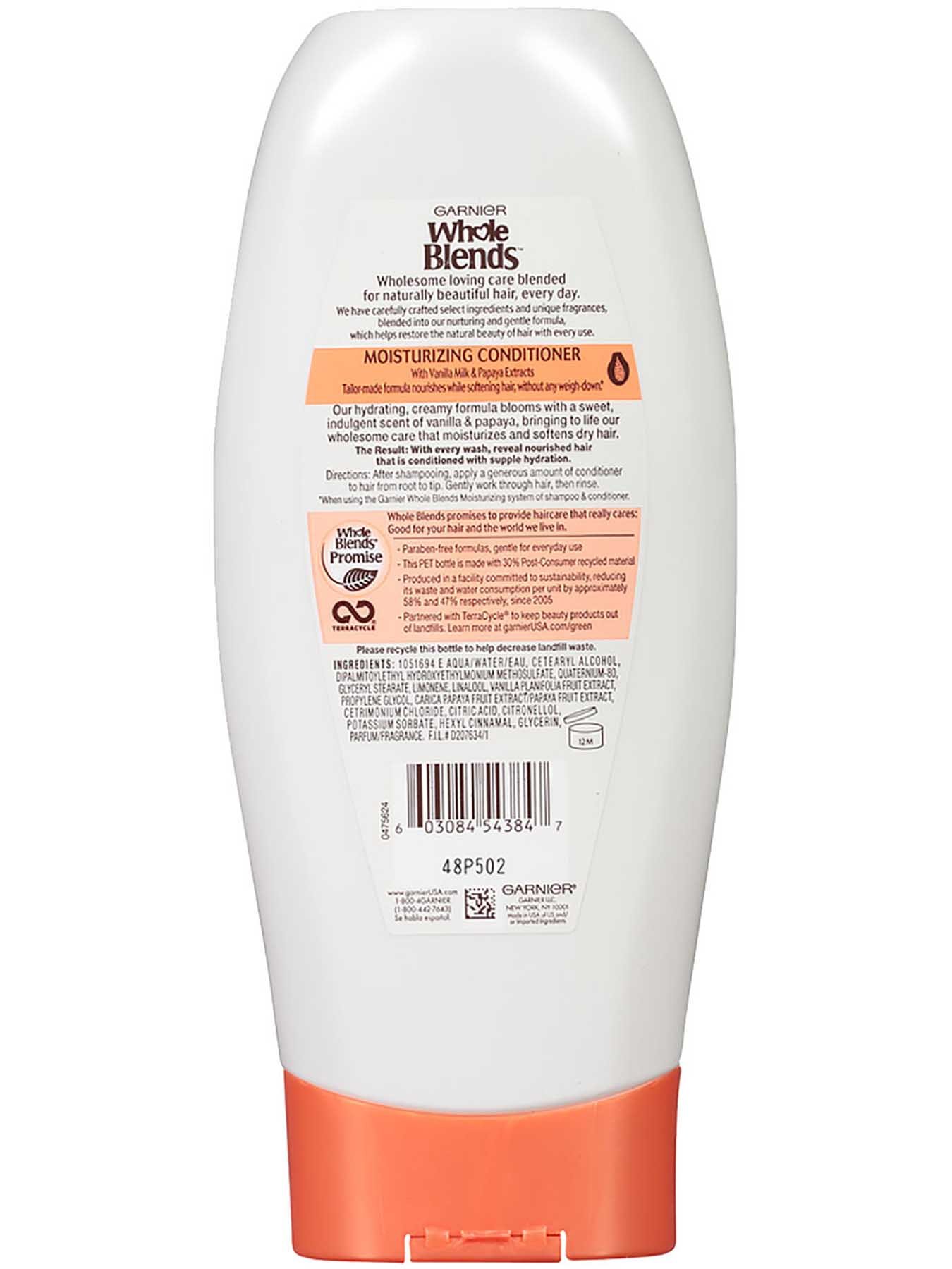 Back view of Moisturizing Conditioner with Vanilla Milk and Papaya Extracts.