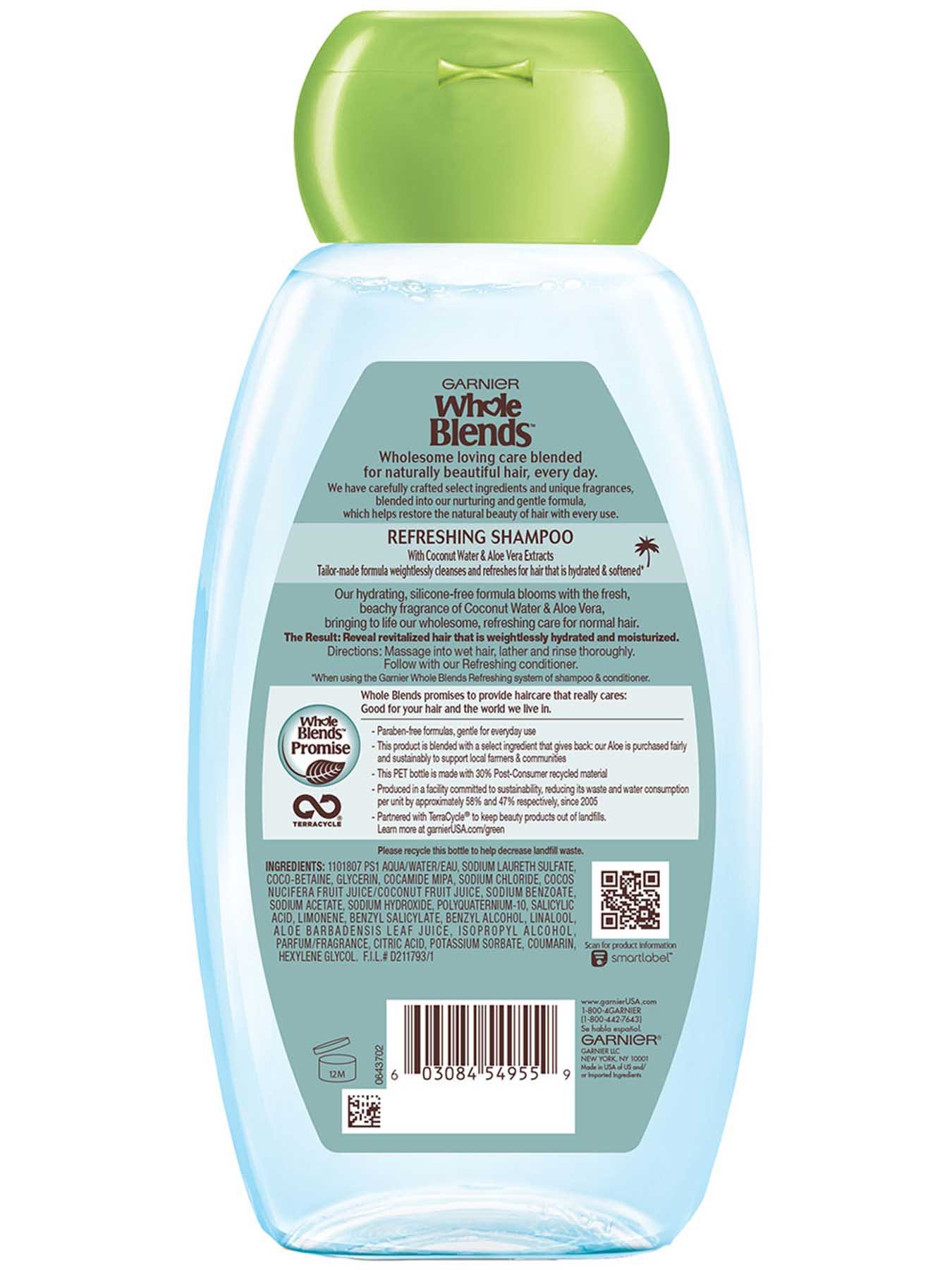 Back view of Hydrating Shampoo with Coconut Water & Aloe Vera extracts.