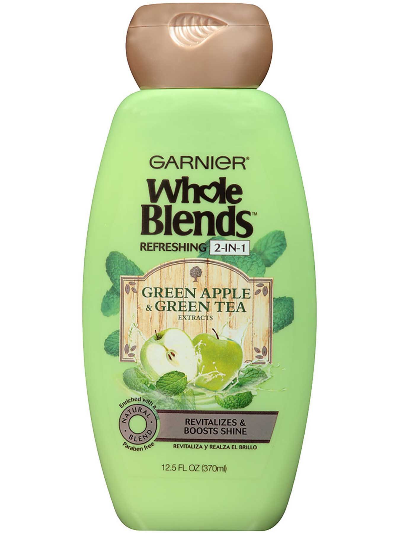 Front view of Refreshing 2-in-1 Shampoo with Green Apple & Green Tea extracts.