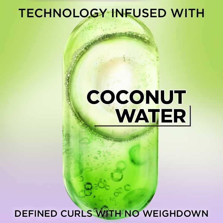 Technology infused with coconut water for defined curls with no weigh down