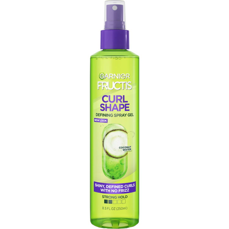 Curl Shape Spray Gel bottle, front view.