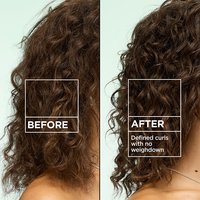 Before and after comparison: frizzy hair transformed into defined curls with no weighdown using Garnier Fructis Curl Construct Creation Mousse.