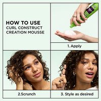 How to use Garnier Fructis Curl Construct Creation Mousse in 3 steps: 1. Apply mousse to palm, 2. Scrunch into curls, 3. Style as desired for defined hair.
