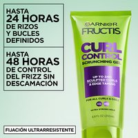 Garnier Fructis Curl Control Scrunching Gel packaging update: transitioning from the old Curl Scrunch Controlling Gel look to the new lime green tube design.