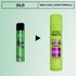A comparison graphic showing the "OLD" hairspray can (black top, green bottom) transitioning with an arrow to the "NEW LOOK" can (entirely lime green), with text stating "NEW LOOK, SAME FORMULA".