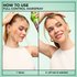 A two-step "HOW TO USE" graphic. Step 1 shows a woman spraying her hair, labeled "1. Spray." Step 2 shows her lifting a section of hair, labeled "2. Lift hair & maintain".