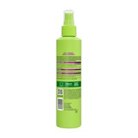 A visual of the back of the product packaging of the Garnier Fructis Full Control Anti-Humidity Non-Aerosol Hairspray. This hairspray has a strong, yet flexible hold formula infused with bamboo extract.