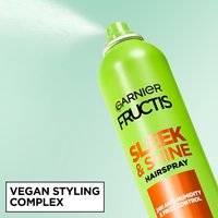 The Garnier Sleek & Shine Hairspray is formulated with a vegan styling complex to help control frizz.