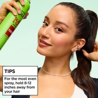 The Garnier Sleek & Shine Hairspray achieves the most even spray when applied from 8-12 inches away from your hair.